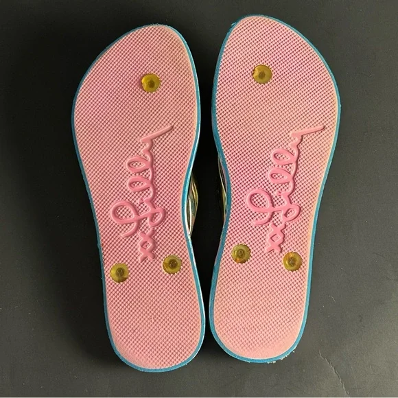 Lilly Pulitzer Multicolor Floral Gold Strap Flip Flops Sandals Womens Size 8 - Picture 9 of 12